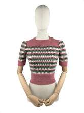 Load image into Gallery viewer, Reproduction 1940’s Hand Knitted Striped Jumper in Pink, White, Green and Brown Alpaca Wool - Bust 33 34 35