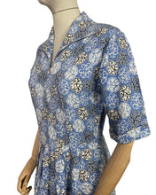 Load image into Gallery viewer, Original 1940's CC41 Heavy Linen Day Dress in Blue, Black and White - Bust 34 *