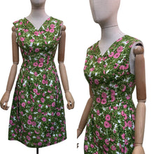 Load image into Gallery viewer, Original 1950's Green and Pink Floral Dress by Peggy Page - Bust 34