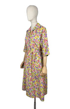 Load image into Gallery viewer, Original 1950’s Volup Vibrant Floral Day Dress in Orange, Purple, Yellow and Green on White - Bust 44