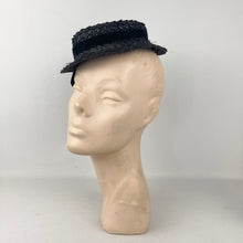 Load image into Gallery viewer, Original 1940’s Black Straw Tilt Topper Hat with Pretty Floral Trim