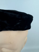 Load image into Gallery viewer, Original 1950's Inky Black Cotton Velvet Cocktail Hat with Faux Pearl Trim - Great Evening Hat