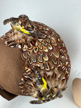 Load image into Gallery viewer, Original 1940's Brown Felt Bonnet Hat with Bird and Pheasant Feather Trim *