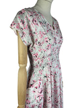 Load image into Gallery viewer, Original 1950's Dress and Jacket Set in White with Pink and Black Floral and Paste Trim - Bust 34 35