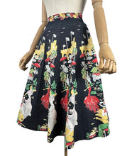 Load image into Gallery viewer, Original 1950's Black, Green and Red Novelty Print Spanish Flamenco Skirt - Waist 29 *