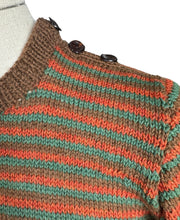 Load image into Gallery viewer, Reproduction 1940's Hand Knitted Jumper in Brown, Rust and Green Stripes - Bust 36 38