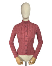 Load image into Gallery viewer, Reproduction 1930's Cable Knit Cardigan with Long Sleeves in Old Pink - Bust 35