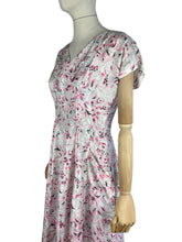 Load image into Gallery viewer, Original 1950's Dress and Jacket Set in White with Pink and Black Floral and Paste Trim - Bust 34 35