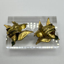 Load image into Gallery viewer, Original 1940's 1950's Gold Tone Blue Bird Clip on Earrings