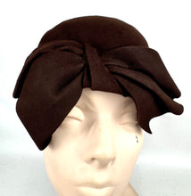 Load image into Gallery viewer, Original 1930's Dark Brown Felt Hat with Oversized Front Bow Trim