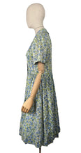 Load image into Gallery viewer, Original Vintage 1950's 1960's Floral Cotton Summer Dress in Blue, Green and White - Bust 36