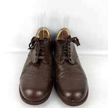 Load image into Gallery viewer, Original 1930's 1940's Warm Brown Leather Lace Up Shoes with Punch Detail - UK 6 or 6.5