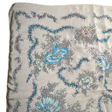 Load image into Gallery viewer, Original 1940's or 1950's Silk Crepe Scarf in Pale Pink with White and Blue Floral - Great Headscarf