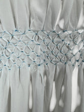 Load image into Gallery viewer, Original 1940's White Crepe Dressing Robe with Ice Blue Smocking Detail - Bust 34 36 *