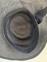 Load image into Gallery viewer, Original 1930's Dark Blue Straw Hat with Fluted Brim and Grosgrain Trim