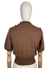 Load image into Gallery viewer, Reproduction 1940's Hand Knitted Jumper in Brown, Rust and Green Stripes - Bust 36 38