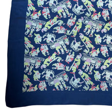 Load image into Gallery viewer, Original 1930’s 1940’s Blue, Pink and Green Pure Silk Scarf Featuring Snow White’s Seven Dwarfs Playing Instruments