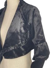 Load image into Gallery viewer, Vintage 1970's does 1930's Black Cotton Velvet Cropped Jacket with Frilled Edge Collar - Bust 34" *