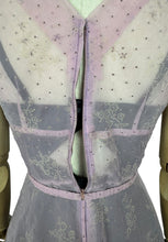 Load image into Gallery viewer, Original 1950's Pink Belted Nylon Day Dress with Floral Flock Print - Bust 34 36 *
