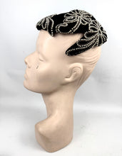 Load image into Gallery viewer, Original 1950's Black Velvet Evening Hat with Intricate Beading Detail