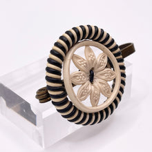 Load image into Gallery viewer, Original 1940's Black and White Wartime Make Do and Mend Wirework Brooch with Flower Button Middle *