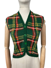Load image into Gallery viewer, Original 1940's 1950's Green, Red, Yellow and White Tartan Waistcoat - Bust 32" 34"