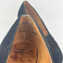 Load image into Gallery viewer, Original 1940's Black Suede Devonshire Court Shoes with Cutout Front and Bow Trim - Size 4.5