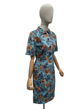 Load image into Gallery viewer, Original 1950's Blue and Brown Floral Cotton Day Dress - Bust 34 36