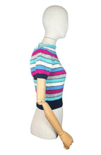 Load image into Gallery viewer, Reproduction 1940's Hand Knitted Striped Jumper in Pink, Blue and White - Bust 32 34