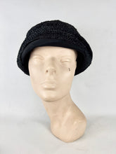 Load image into Gallery viewer, Original 1920’s Black Straw and Grosgrain Small Size Cloche Hat *