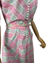 Load image into Gallery viewer, Original 1950's Penney's of Brentwood White, Pink, Blue and Green Plaid Belted Cotton Day Dress - Bust 38