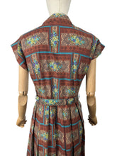 Load image into Gallery viewer, Original 1950's Brown, Blue and Green Belted Cotton Day Dress - Bust 36