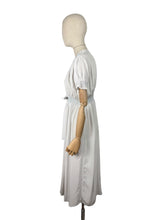Load image into Gallery viewer, Original 1940's White Crepe Dressing Robe with Ice Blue Smocking Detail - Bust 34 36 *