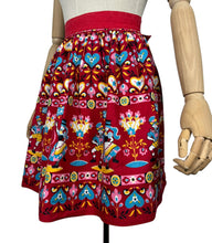 Load image into Gallery viewer, Original 1960's Bright Floral Tyrolean Print Red, Pink, Yellow, Blue and White Cotton Pinny - Waist 26 *