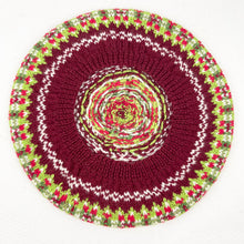 Load image into Gallery viewer, Reproduction 1940's Pure Wool Fair Isle Beret in Burgundy and Green - Wonderful Design Featuring Six Different Colours *