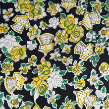 Load image into Gallery viewer, Original 1940's Cold Rayon Novelty Print Dressmaking Fabric in Black, Yellow and Green - 39" x 120"