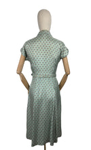 Load image into Gallery viewer, Original 1950's St Michael Sage Green Artificial Silk Belted Day Dress with Pretty Floral Print in Pink, Yellow and White - Bust 34 36 *