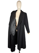 Load image into Gallery viewer, Original 1940's Inky Black Wool Coat with Faux Astrakhan Collar and Glass Buttons - Bust 38 40