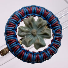 Load image into Gallery viewer, Original 1940's Red and Blue Wartime Make Do and Mend Wire Brooch with Flower Button Middle