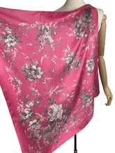 Load image into Gallery viewer, Original 1940's 1950’s Jacqmar Pure Silk Scarf with Pretty Floral Print in Grey and White on a Bright Pink Base