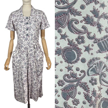 Load image into Gallery viewer, RESERVED DO NOT BUY Original 1940's CC41 Heavy Linen Novelty Print Belted Day Dress - Bust 34 35
