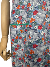 Load image into Gallery viewer, Deadstock Original 1940's CC41 Brightly Patterned Cotton Apron in Blue, Red, Orange, Green and White - Bust 34 36 *