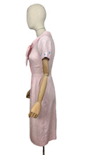 Load image into Gallery viewer, Original 1950's Baby Pink Linen Wiggle Dress by Ros Comain with Blue and White Floral Embroidery - Bust 32 34 *