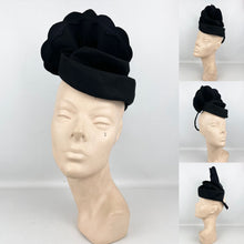 Load image into Gallery viewer, Original 1930's 1940's High Style Black Felt Topper Hat by New York Creations