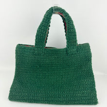 Load image into Gallery viewer, Original 1940's 1950's Green Wool Crochet Bag with Pretty Tartan Lining
