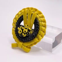 Load image into Gallery viewer, Original 1940's Black and Yellow Wartime Make Do and Mend Wire Brooch with Bow and Flower Spray Middle *