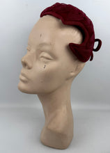 Load image into Gallery viewer, Original 1950's Burgundy Felt Hat with Bow Trim and Pleated Mesh Detail by Jacoll