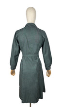 Load image into Gallery viewer, Original 1940’s Green and Grey Plaid Cotton Long Sleeved Belted Chore Dress with Pockets - Bust 38