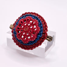 Load image into Gallery viewer, Original 1940's Red and Blue Wartime Make Do and Mend Wirework Brooch with Flower Button Middle *