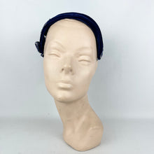 Load image into Gallery viewer, Exceptionally Beautiful Original 1950's Cobalt Blue Velvet Cocktail Hat with Silver Glitter Edged Flowers *